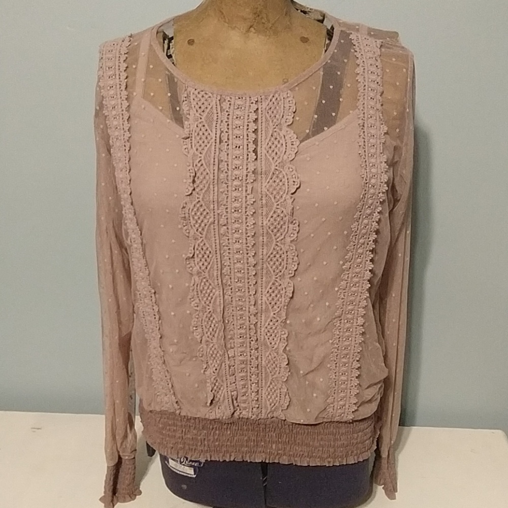 Maurice's sheer polka dots and lace top XXL